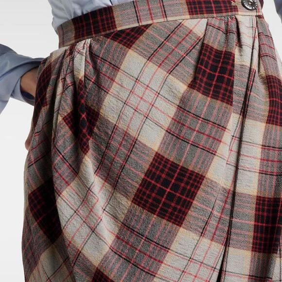 Vivienne Westwood Red Plaid Drunken Midi Pencil Drape Skirt - Picture 3 of 8